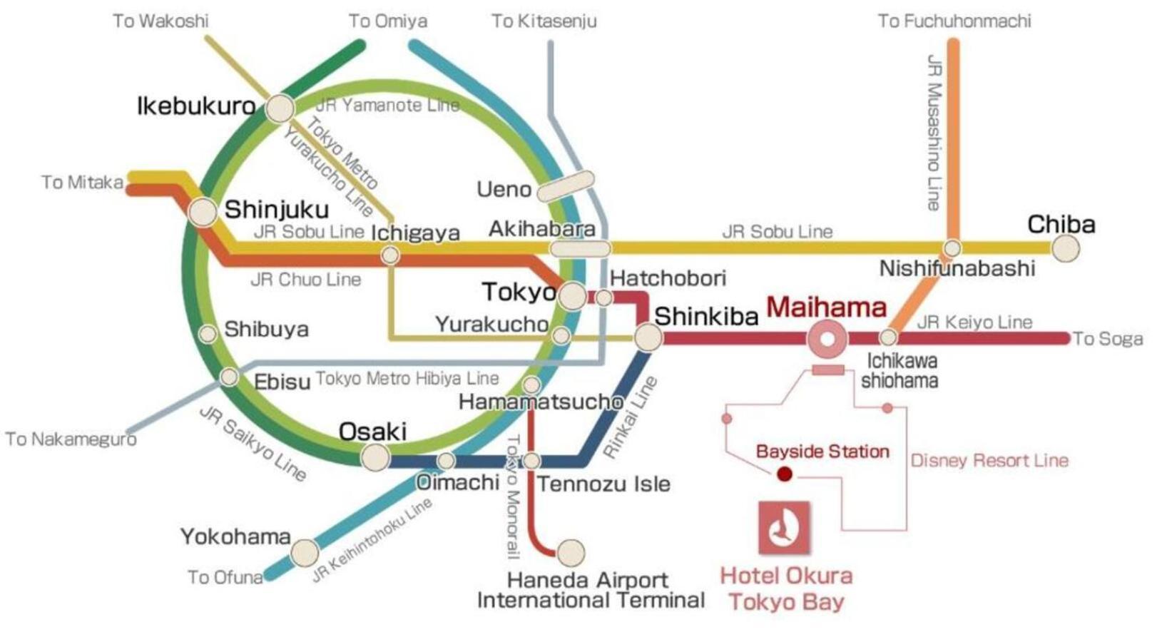 Hotel Okura Tokyo Bay Urayasu Eksteriør billede Location of the hotel